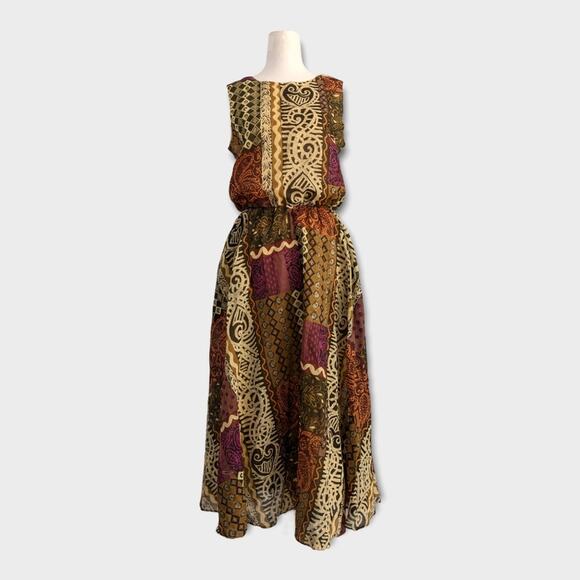 Vintage Dresses & Skirts - 80s SANTA FE Boho West Maxi Blouson Sleeveless Dress